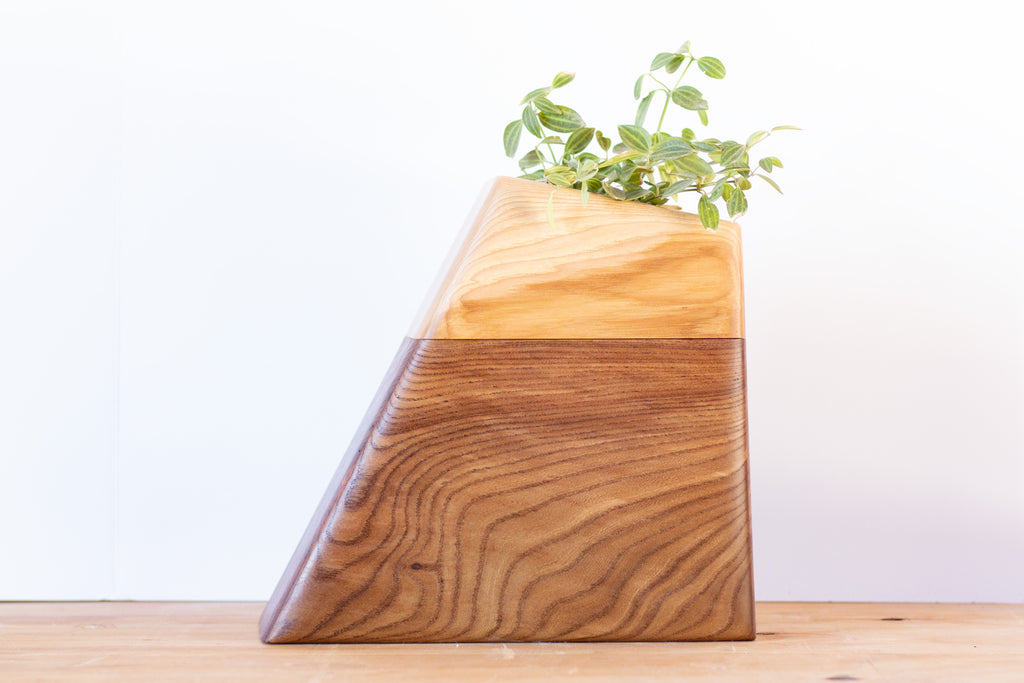 Large Planturn in California Elm & Hickory holding plants, showcasing natural wood textures and clean design.